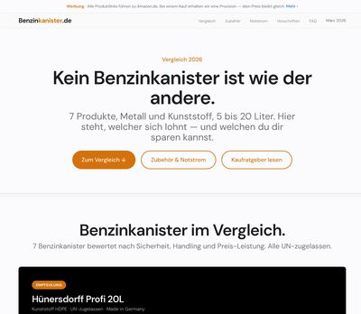 Fertige Verkaufsseite auf der Internetadresse benzinkanister.de
