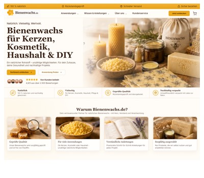 Fertige Verkaufsseite auf der Internetadresse bienenwachs.de