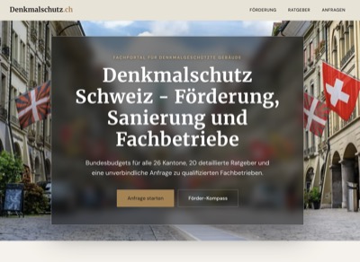 Fertige Verkaufsseite auf der Internetadresse denkmalschutz.ch