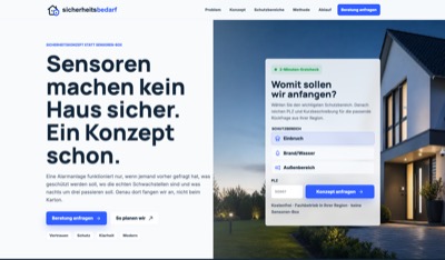 Screenshot der fertigen Landingpage auf sicherheitsbedarf.de